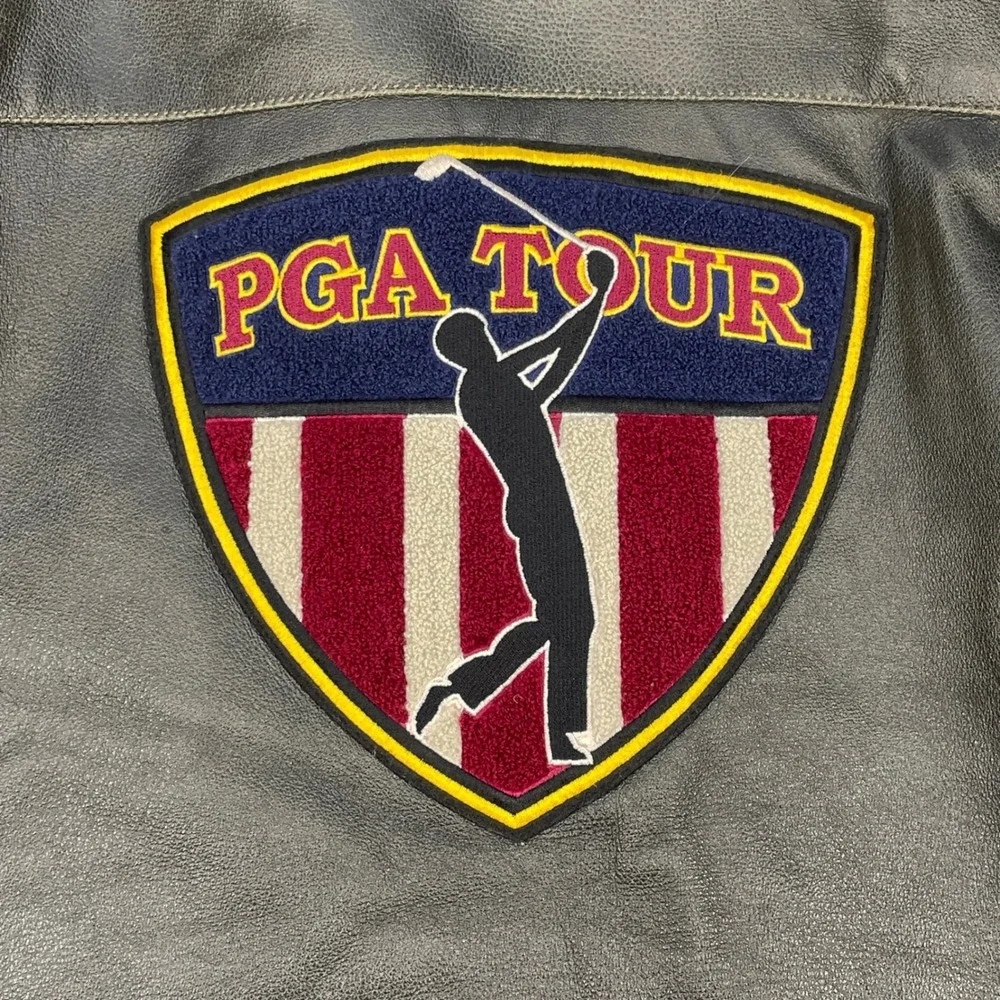 PGA Tour Brown Distressed Leather Partners Club Bomber Jacket Mens XL Golf